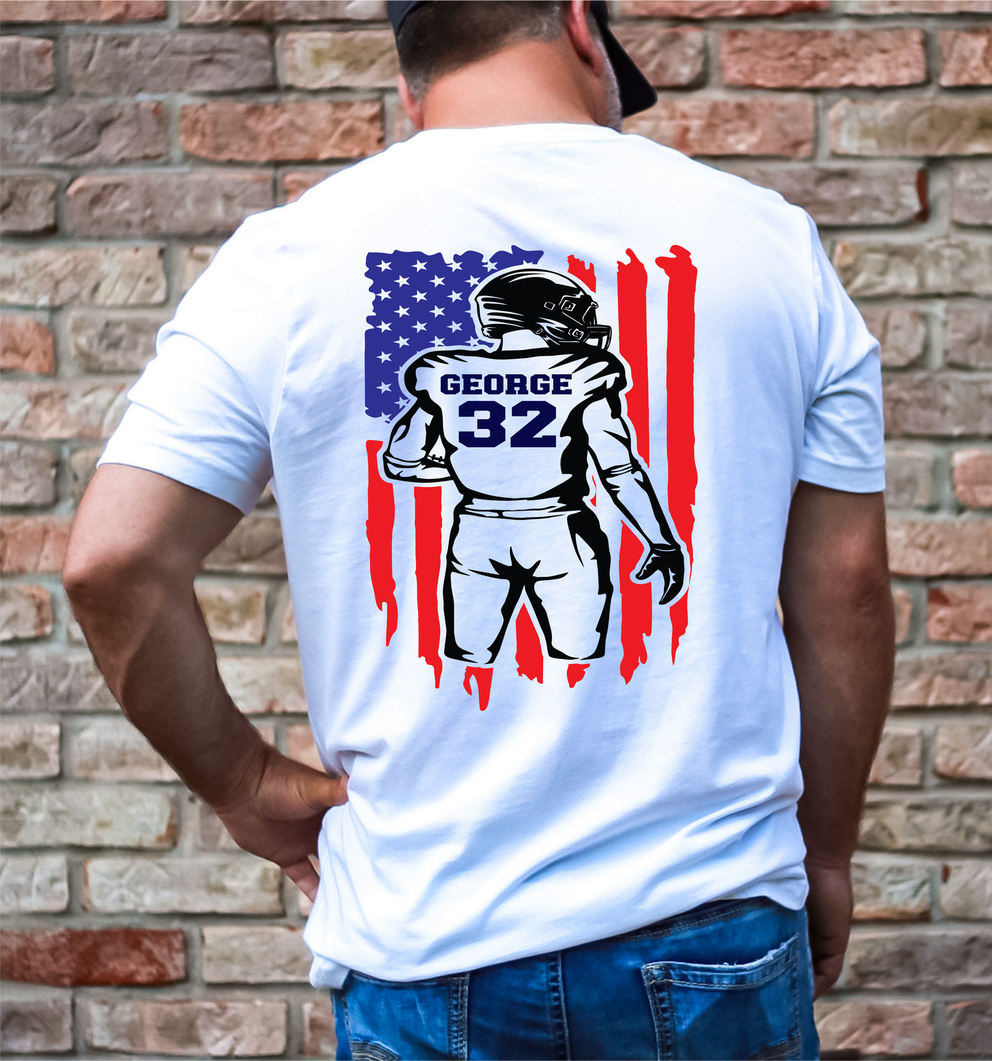 Customized football player flag (white apparel)